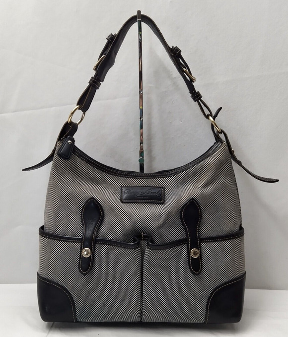 Dooney & Bourke Handbags - Dooney & Bourke Gray Canvas Leather Trim Front Pockets Zipper Hobo Shoulder Bag